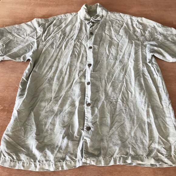 Tommy Bahama Hawaiian 100% Silk Shirt Men L Beige Floral Button Up Short Sleeve - Picture 1 of 12
